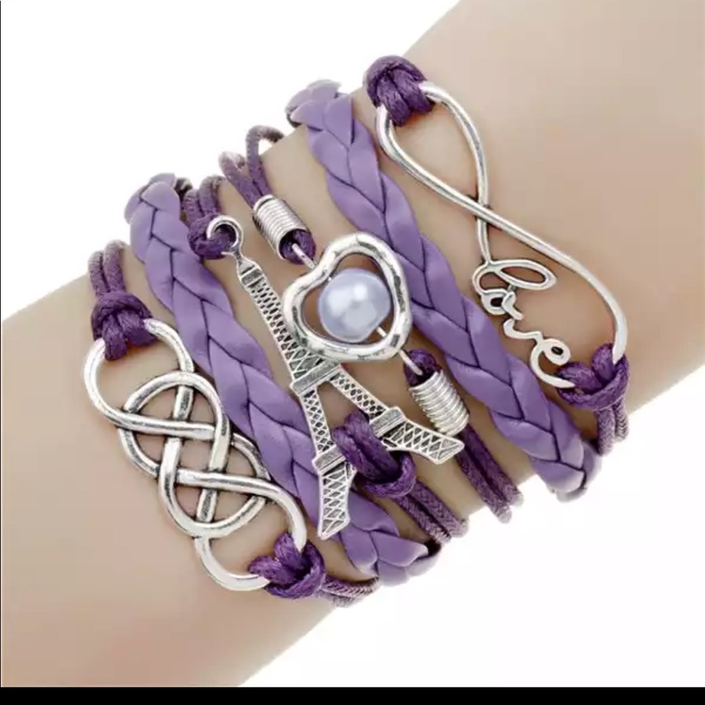 Purple multi layer charm bracelet